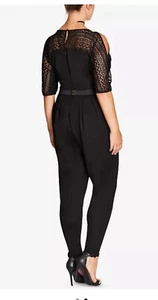 City Chic Plus Size XL/22 Black Lace Cut Out Shoulder Jumper Jumpsuit - Picture 1 of 8