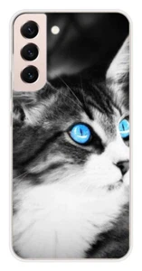 Coque en silicone imprimée compatible Samsung Galaxy S22 Plus Chat yeux bleu - Photo 1 sur 3