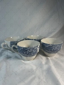 Liberty Blue Staffordshire Coffee Tea Cups Old North Church Paul Revere Set of 4 - Picture 1 of 8