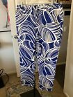 Chicos So Slimming Girlfriend Cobalt Blue White Ankle Pants, Size 1.5