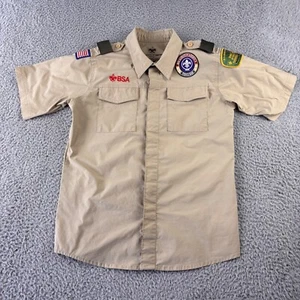 Boy Scouts of America BSA Youth Shirt Tan Large Vented Microfiber Sewn Patches - Picture 1 of 8
