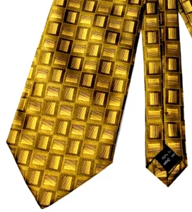 Impermeable by Weatherproof Bright Gold Men's Silk Tie Black Geometric Handmade - Picture 1 of 11
