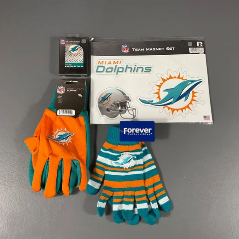 Miami Dolphins NFL Ultimate Fan Gift Lot Utility Gloves, Gloves, Magnet, Cards Cover
