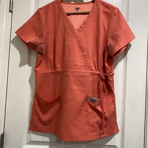 koi scrubs top medium short sleeve orange flaw adjustable scrub shirt m i10