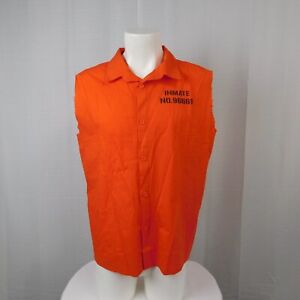 Men's Ripped Sleeve Bright Orange Prisoner Halloween Costume Top - Large #6681