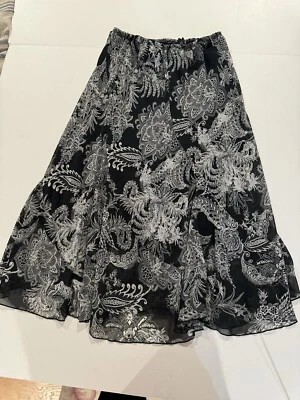 WOMEN'S JKLA CALIFORNIA SKIRT, BLACK/WHITE Paisley, ELASTIC WAIST W/TIE, SIZE S - Image 1 of 4
