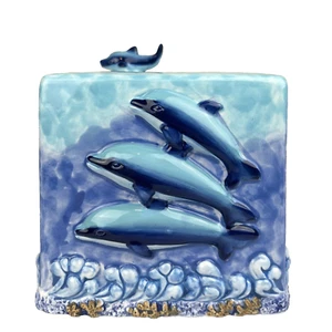 3D Ceramic Dolphin Tissue Box Cover - Ocean Blue Coastal Decor. - Picture 1 of 8