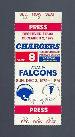 DAN FOUTS - VINTAGE 1979 ATLANTA FALCONS @ SAN DIEGO CHARGERS FULL TICKET Cover