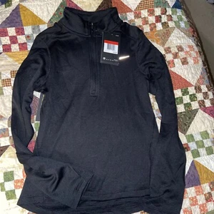 Nike Dri Fit Running Shirt Zip Black Long Sleeve Grey Workout Girls L NWT - Picture 1 of 3