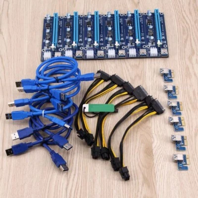 Riser Card Adapter PCI-E 1x To 16x Extender USB3.0 Power Cable 6PCS Bitcoin 6PIN - Image 1 of 4