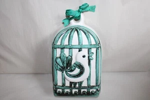 Cage en céramique signée Thun, made in Italy, oiseau vert, vintage - Picture 1 of 8