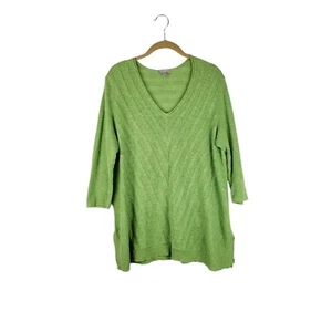 J Jill Lightweight Sweater Green Linen Cotton 3/4 Sleeve V-Neck Size Medium - Picture 1 of 8
