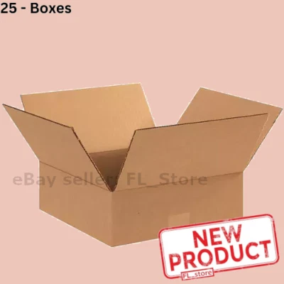 25 PACK Shipping Boxes Cardboard Carton 12 L x 12 W x 4 H Corrugated Kraft Box - Image 1 of 4