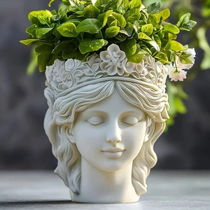 Gypsum Goddess Tiara Head Planter Silicone Mold Concrete Flowerpot Art DIY Mould - Picture 1 of 6
