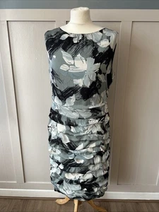 Coast Size 16 Grey Mix Ruched Sleeveless Silk Midi Occasion Dress - Picture 1 of 8