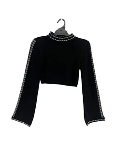 Excellent Condition ZARA Women's Black Knit Crop Top M - Long Sleeve High Neck - Picture 1 of 6