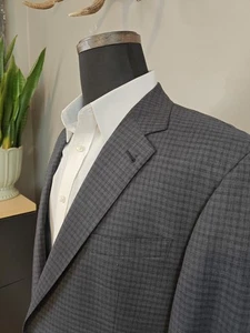 🇺🇲 Jos A Bank Men's 44 L Two Button Wool Sports Coat Blue Gray Check - Picture 1 of 10