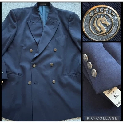 Blazer Pierre Cardin 43S Doble Pecho Lana Azul Marino Nuevo con Etiquetas Latón Caballo Foto 1 de 4