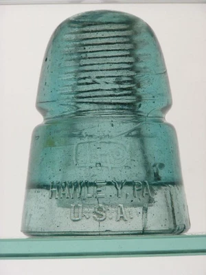 CD 145 [50] Harloe Insulator Co, Hawley, PA aqua w/ milk glass beehive"insulator - Image 1 of 4