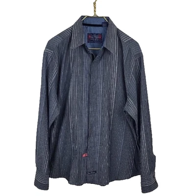 Men's English Laundry Shirt Large Gray Striped Flip Cuff Button Up Long Sleeve - Image 1 of 4