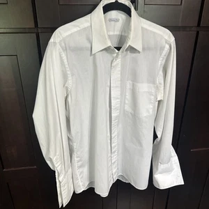 Christian Dior Men's White Dress Shirt Fold Over Cuffs Size 16 34 - Picture 1 of 8