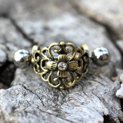 Antique Gold Gemmed Floral Cartilage Ear Cuff - Image 1 of 4