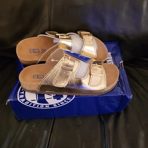 Birkenstock Sliders In Gold Colour - Picture 1 of 5