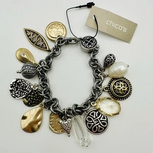 Chico’s Gold & Silver Tone Chain Charm Bracelet W/Magnetic Closure NEW NWT 8” - Picture 1 of 9