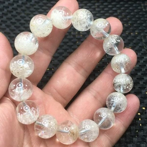 Natural Phenakite White Rutilated Quartz Snow Round Beads Bracelet 13mm AAAA - Picture 1 of 9