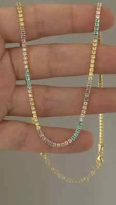 10Ct Lab Created Rainbow Color Sapphire 18" Luxury Tennis Necklace 14K Gold Over - Picture 1 of 9