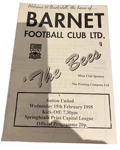 BARNET V SUTTON UNITED - CAPITAL LEAGUE - 15/2/1995 - Picture 1 of 1