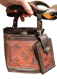 Vintage AMERICAN WEST Hand-Tooled Leather Crossbody Purse + Glasses/Phone Case! - Picture 1 of 22