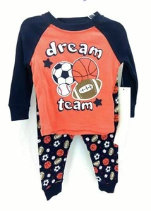 Sleepwear Infant Boy's 2 Piece Pajama Set Long Sleeve Navy & Orange Sport 12 Mth - Picture 1 of 3