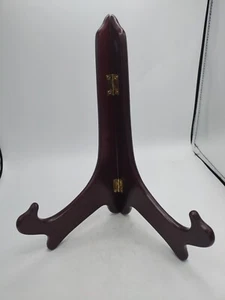 One (1) Glossy Mohagany Colored Wooden Plate Stand Holder / Easel - 9" H - Picture 1 of 8