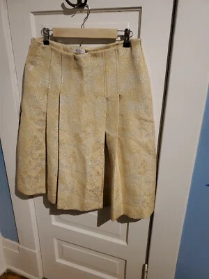Barneys New York Gold Cotton Blend Textured Pleated Knee Length Skirt sz.44=US 8 - Image 1 of 4
