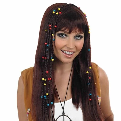 Women`s Long Brown Braided Hippie Wig for Adult 70s Hippy Costume Halloween - Image 1 of 2