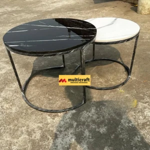 Round Black Italian Marble Inlay Table Top Elegant Handcrafted Home Decor - Picture 1 of 5