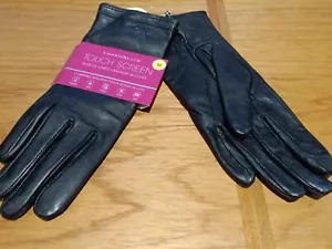 Charter Club Women's Leather Touch Screen Fleece Lined Gloves,Black, MEDIUM - Picture 1 of 8