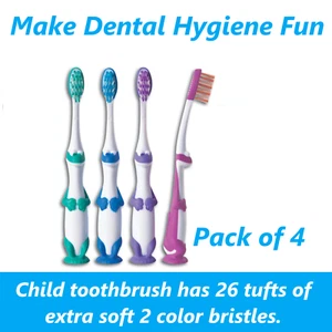 Premium Dinosaur Child Toothbrushes 26 Extra Soft w/Suction Cup Toothbrush 4/Pk - Picture 1 of 2