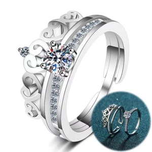 GRA Moissanite Diamond Engagement Ring Set Detachable Guard Band 14K Gold Finish - Picture 1 of 9
