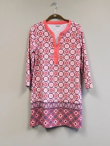 Lands End Women's Tunic Dress Cover Up  Coral & Navy Blue Medium 10-12 - Picture 1 of 4