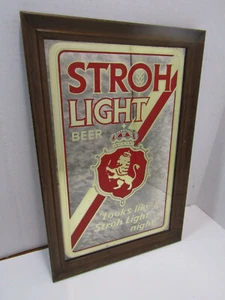OLD STROH LIGHT BEER MIRROR BAR SIGN BARWARE MAN CAVE - Picture 1 of 4