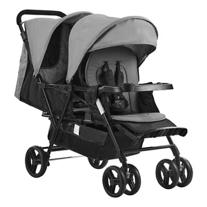 VEVOR Poussette double pliable légère siège tandem pour tout-petit gris foncé - Imagen 1 de 12