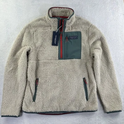 Vineyard Vines Sherpa Super Shep Jacket Men’s Small Stone Beige Fleece Pullover - Image 1 of 4