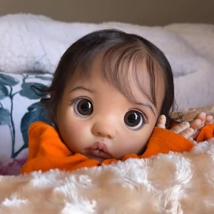 16" Reborn Baby Doll Black Skin Adorable Toddler Doll Rooted Hair Cloth Body Toy - Picture 1 of 3