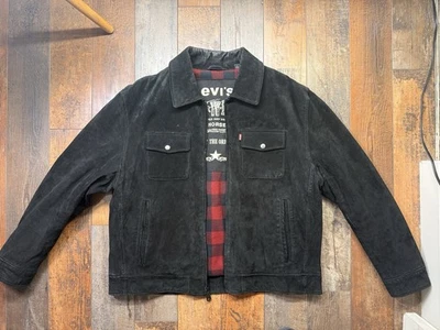 男式李维斯麂皮绒皮革卡车司机夹克 - 大号 - 黑色 — 第 1/4 张图片