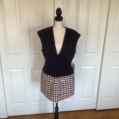 Ronny Kobo Guinevere платье размер XL темно-красный клетку Tweed V шеи без рукавов новый с Ярлыками - Изображение 1 из 4