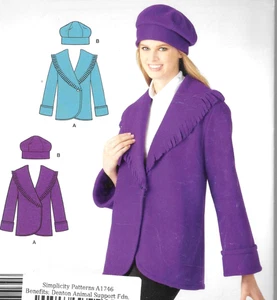 EASY SIMPLICITY PATTERN 1746 COAT HAT FLEECE Jacket MISSES XS S M LXL(6-24) UCFF - Picture 1 of 4