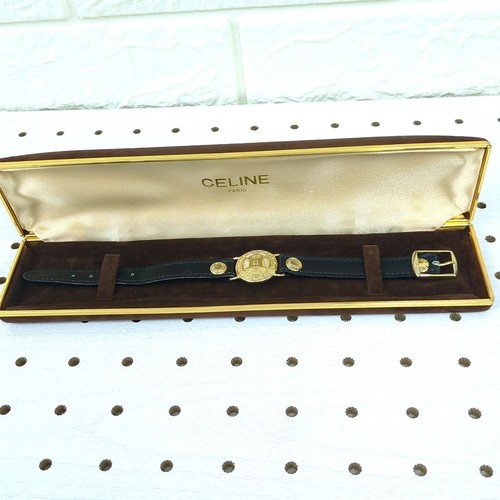 Y0719 Celine Bracciale Pelle Nero e Oro Italia Accessori Donna