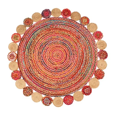- 5' Round Handwoven Jute Chindi Area Rug - Colorful Boho Rugs for Living Roo... - Image 1 of 4